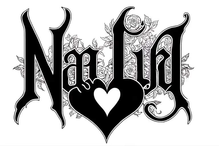 two word tattoo " Nata Luka " and between them a simple heart. make this tattoo in gothic style tattoo design idea