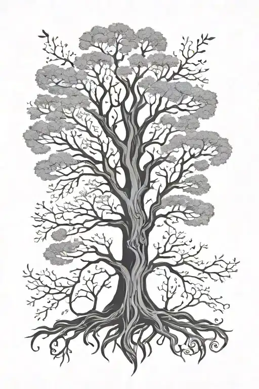 multiple Sitka tree and family initials tattoo design idea