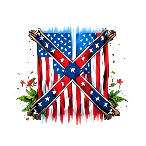 confederate flag in center with american flag behind it tattoo design idea