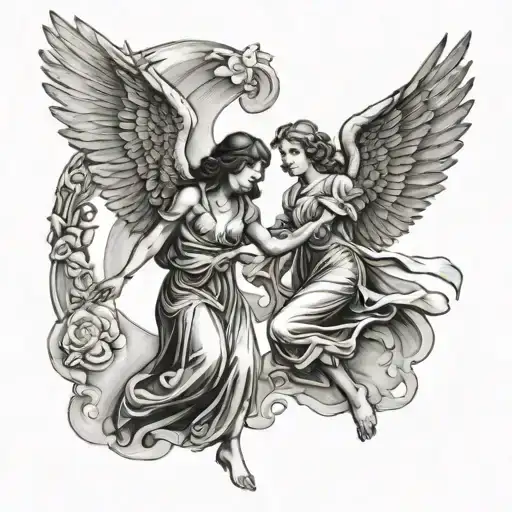 chapel and dark angel falling tattoo design idea