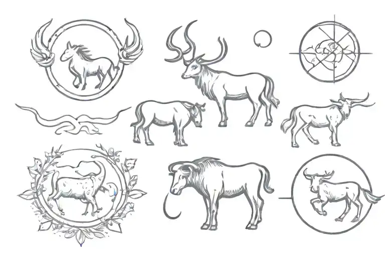astrological symbols or animals for Sagittarius Sun, Taurus moon, Leo rising  tattoo design idea