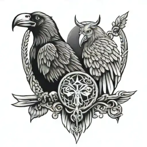 neo trad Odin and Raven Viking tattoo design tattoo design idea