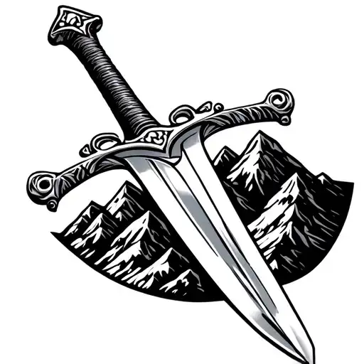 swiss alps and sword tattoo design idea
