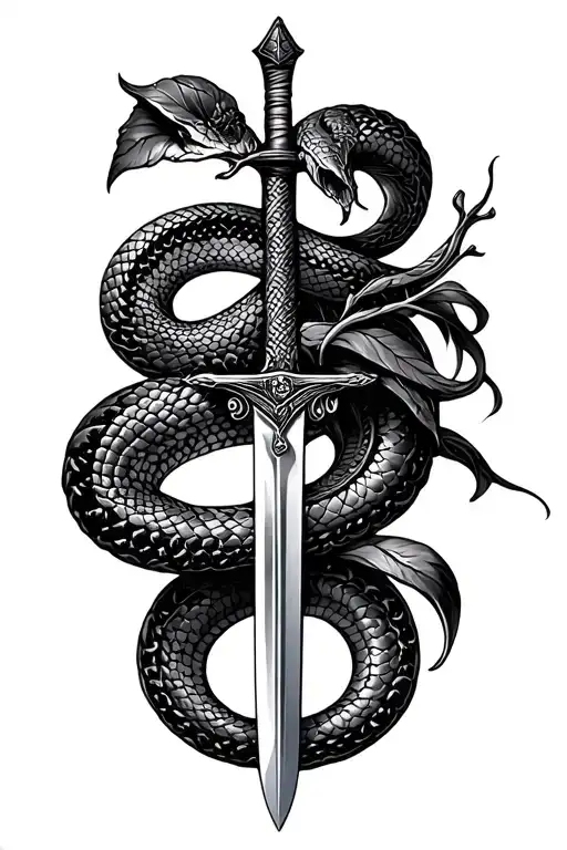 belladonna and snake and sword tattoo design idea