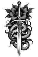 belladonna and snake and sword tattoo design idea