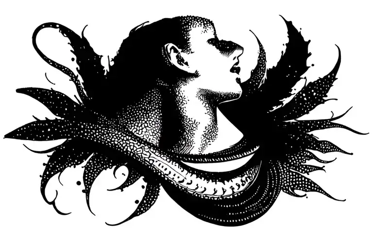 blackwork tattoo on neck. goes to collarbones. bloodborne style tattoo design idea