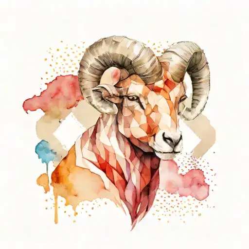 Aries in half realistic and half geometric style tattoo design idea
