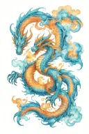 blue dragon breathing galaxy flame tattoo design idea