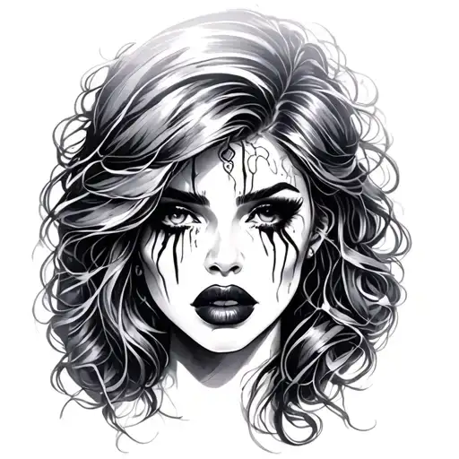 sexy woman crying portrait tattoo design idea