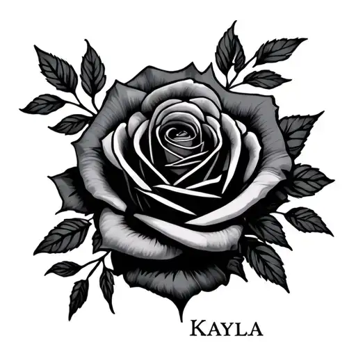 "Kayla" name with rose tattoo design idea