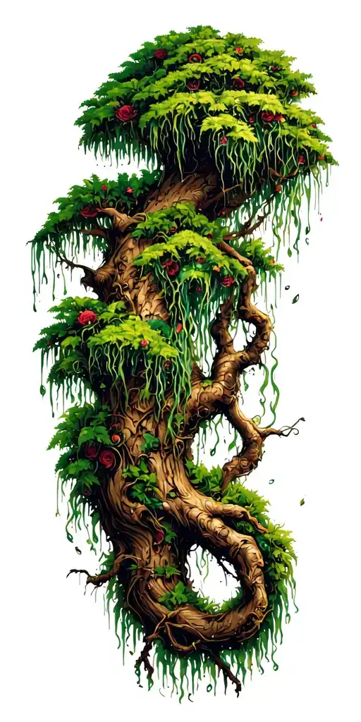 psychadelic spanish moss covered tree tattoo design idea