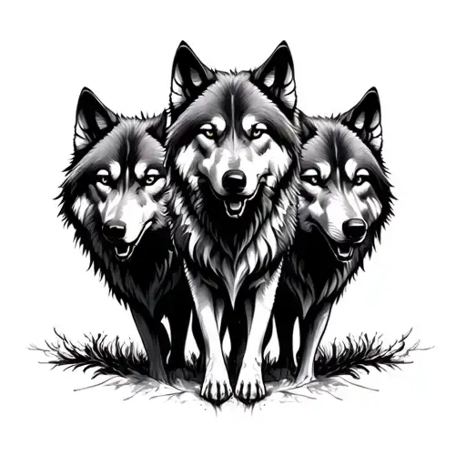three wolves facing front tattoo design idea
