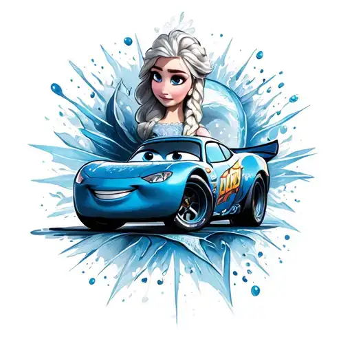 create a tattoo that has Elsa, bluey and lighting McQueen  tattoo design idea