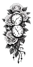 roses, skulls, sleeve tattoo featuring, dove, clock tattoo design idea