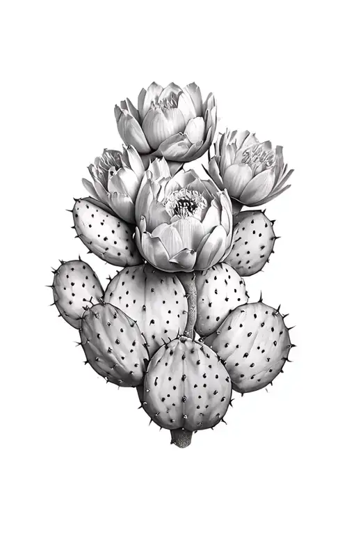 prickly pear cactus with flowers tattoo design idea
