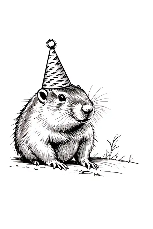 groundhog with a birthday hat on his head tattoo design idea