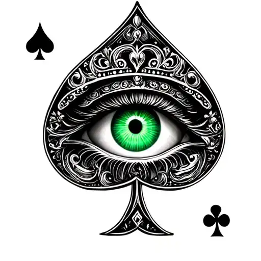 Cuckold green eye queen of spades tattoo design idea