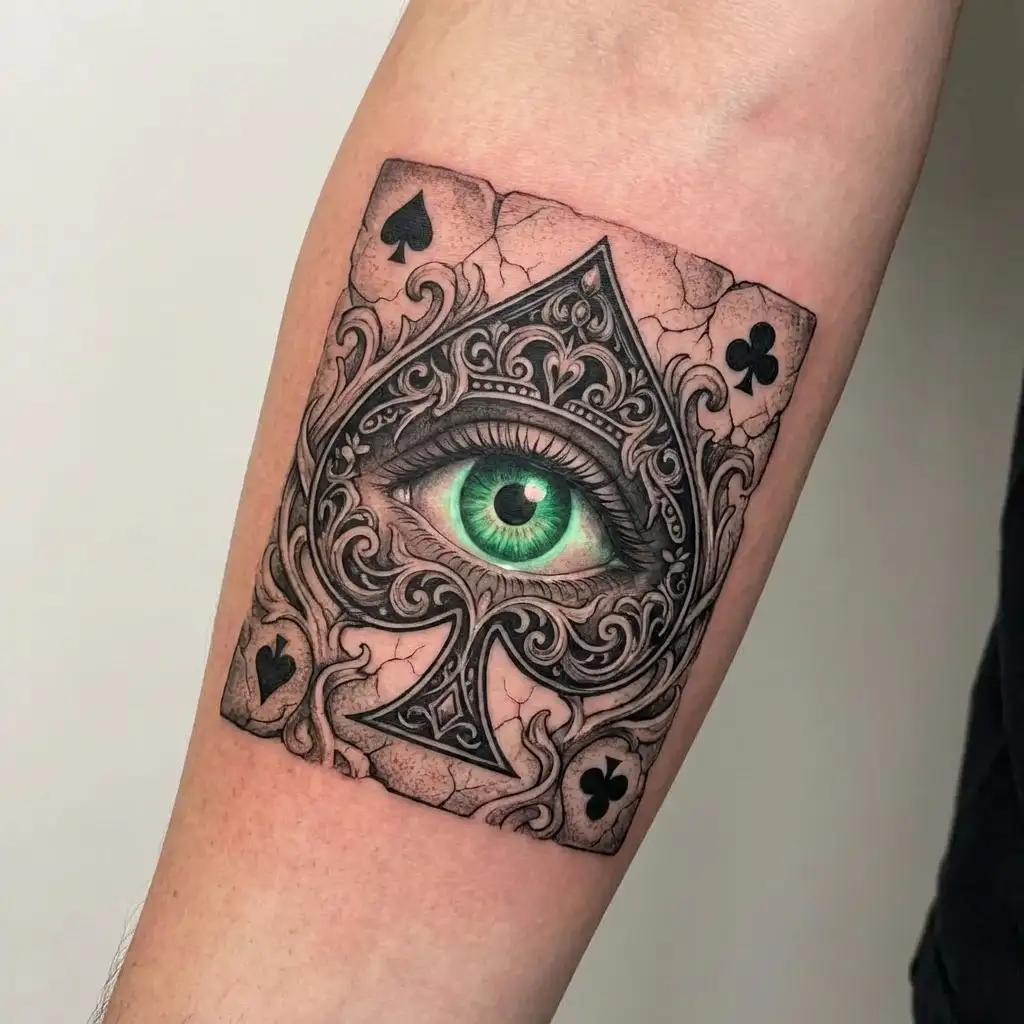 Cuckold green eye queen of spades tattoo design idea
