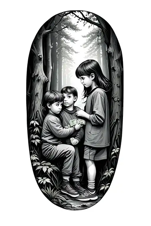 kids paying in the woods  tattoo design idea