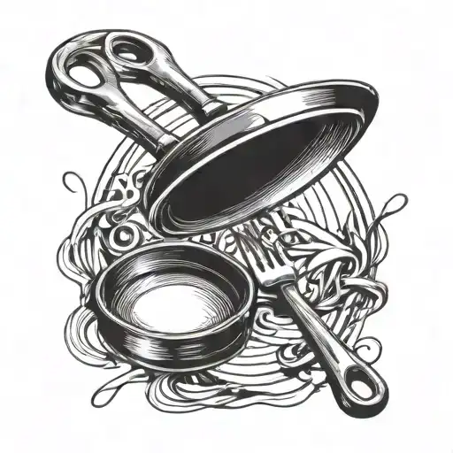 two frying pans crossed tattoo design idea