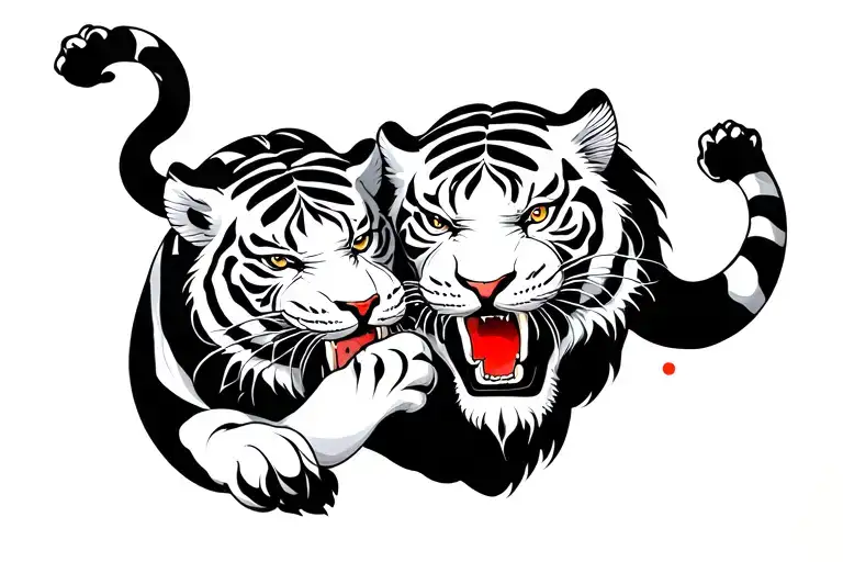 white tiger fighting dark figuers tattoo design idea
