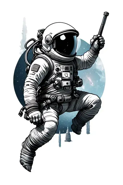 character half diver half astronaut with the pillars of creation in the background tattoo design idea