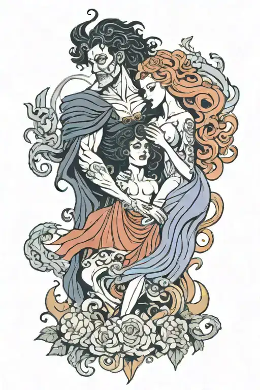 Hades and Persephone in the underworld tattoo design idea