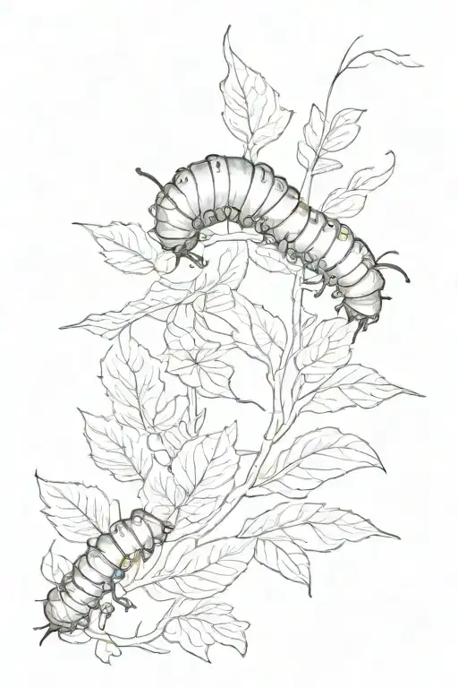 caterpillar and leaves growing tattoo design idea