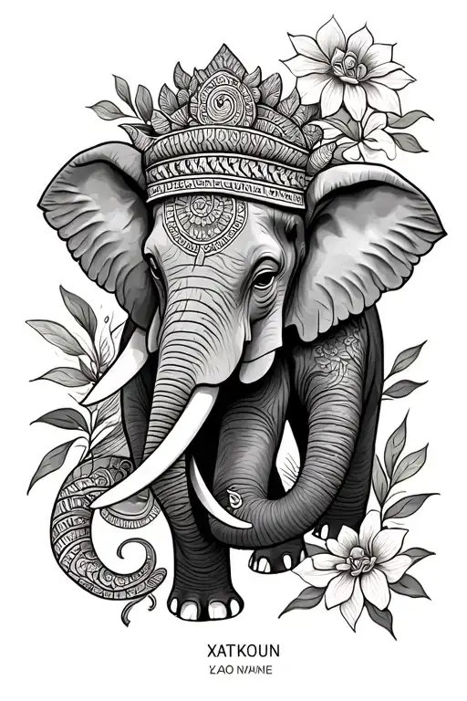 Laos inspired tattoo with three elephant and my last name Xatkoun tattoo design idea