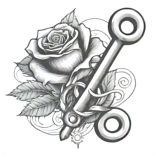 A tattoo of a wrench and a rose intertwined, symbolizing the balance between your occupation as a plumber and your love for your wife tattoo design idea