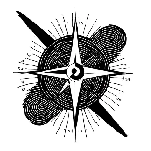 map, compass rose, heart fingerprint tattoo design idea