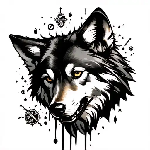 A sensual and dangerous tattoo featuring a wolf and elements of drugs tattoo design idea
