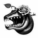 rose in snake's mouth open and tongue coming out  tattoo design idea