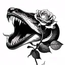 rose in snake's mouth open and tongue coming out  tattoo design idea