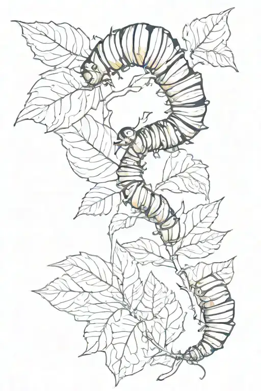 caterpillar and leaves intertwined tattoo design idea