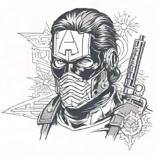 marvel winter soldier in half face mask tattoo design idea