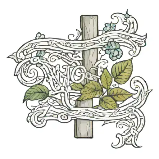 Matthew 6: 34 verse intertwined with a vine wrapped along a cross tattoo design idea