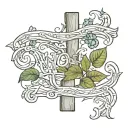 Matthew 6: 34 verse intertwined with a vine wrapped along a cross tattoo design idea