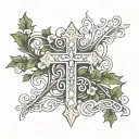 Matthew 6: 34 verse intertwined with a vine wrapped along a cross tattoo design idea