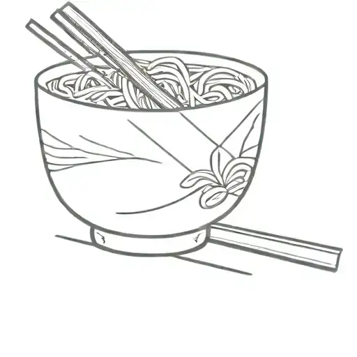 Noodle bowl with chopsticks picking up noodles tattoo design idea