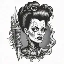 bride frankenstein candles dagger tattoo design idea
