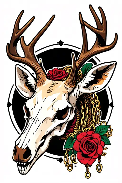 Deer skull with chains tattoo design idea