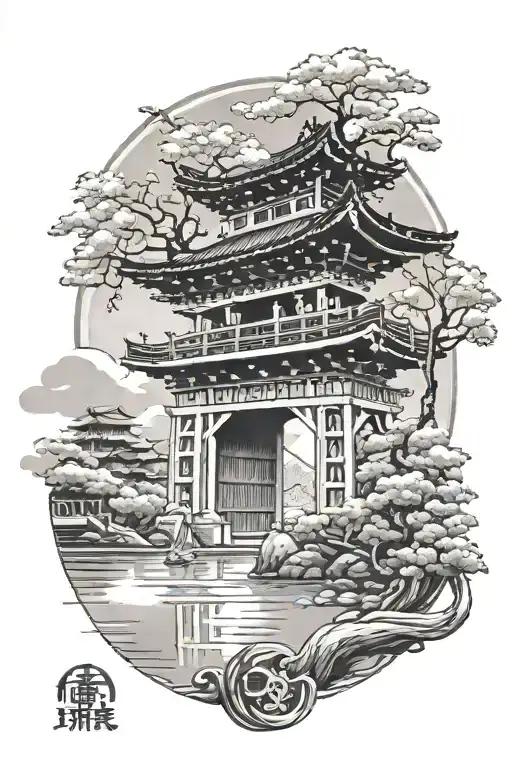 coco ichibana currry under Tori gate bridge tattoo design idea