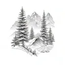 Mountain Scene pine trees tattoo design idea