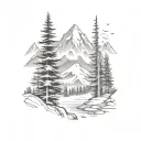 Mountain Scene pine trees tattoo design idea