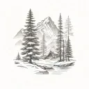 Mountain Scene pine trees tattoo design idea