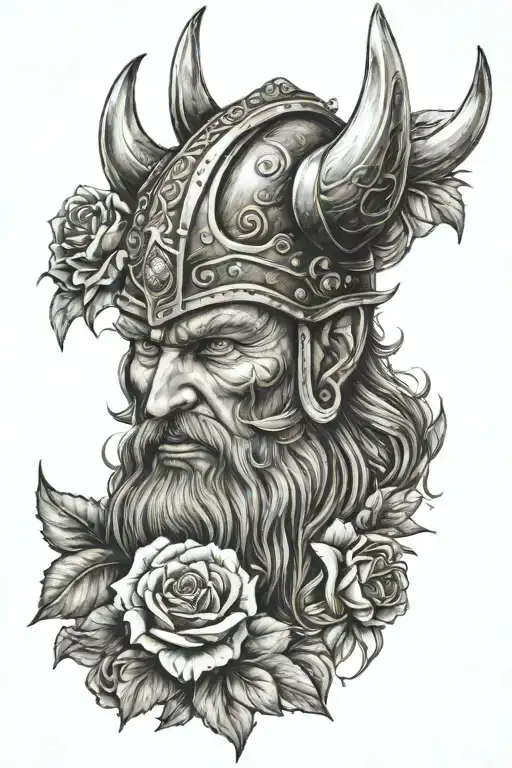 Viking with roses and lily flower tattoo design idea
