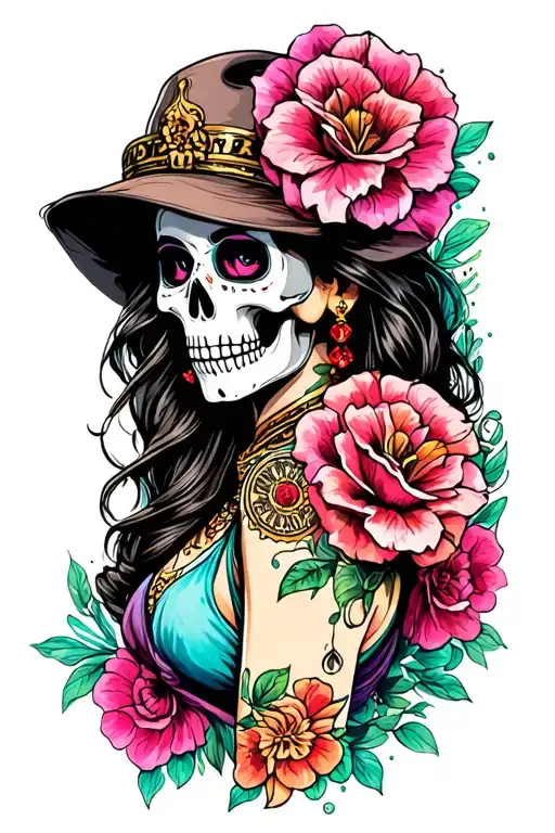 candy skull chicano gangster woman style sleeve tattoo tattoo design idea