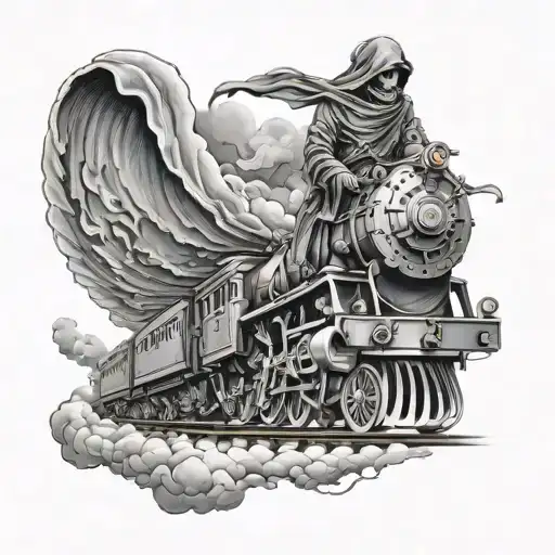 grim reaper steam train angel tattoo design idea