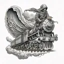 grim reaper steam train angel tattoo design idea